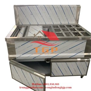 Bàn Tủ inox Có Khung Để Khay Topping