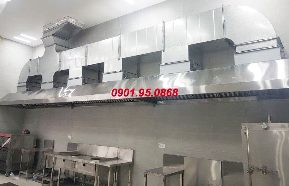 hút mùi inox bếp ăn công nghiệp lớn cho nhà hàng khách sạn trường học và nhà máy