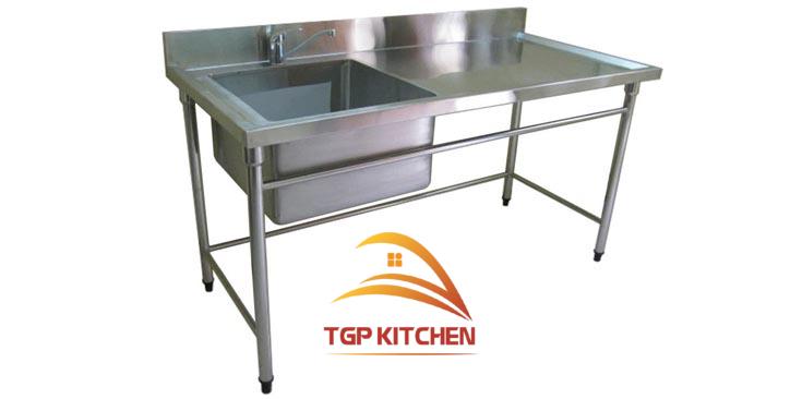 Chậu rửa công nghiệp một hố bàn lệch trái - Inox Vĩnh Hoàng